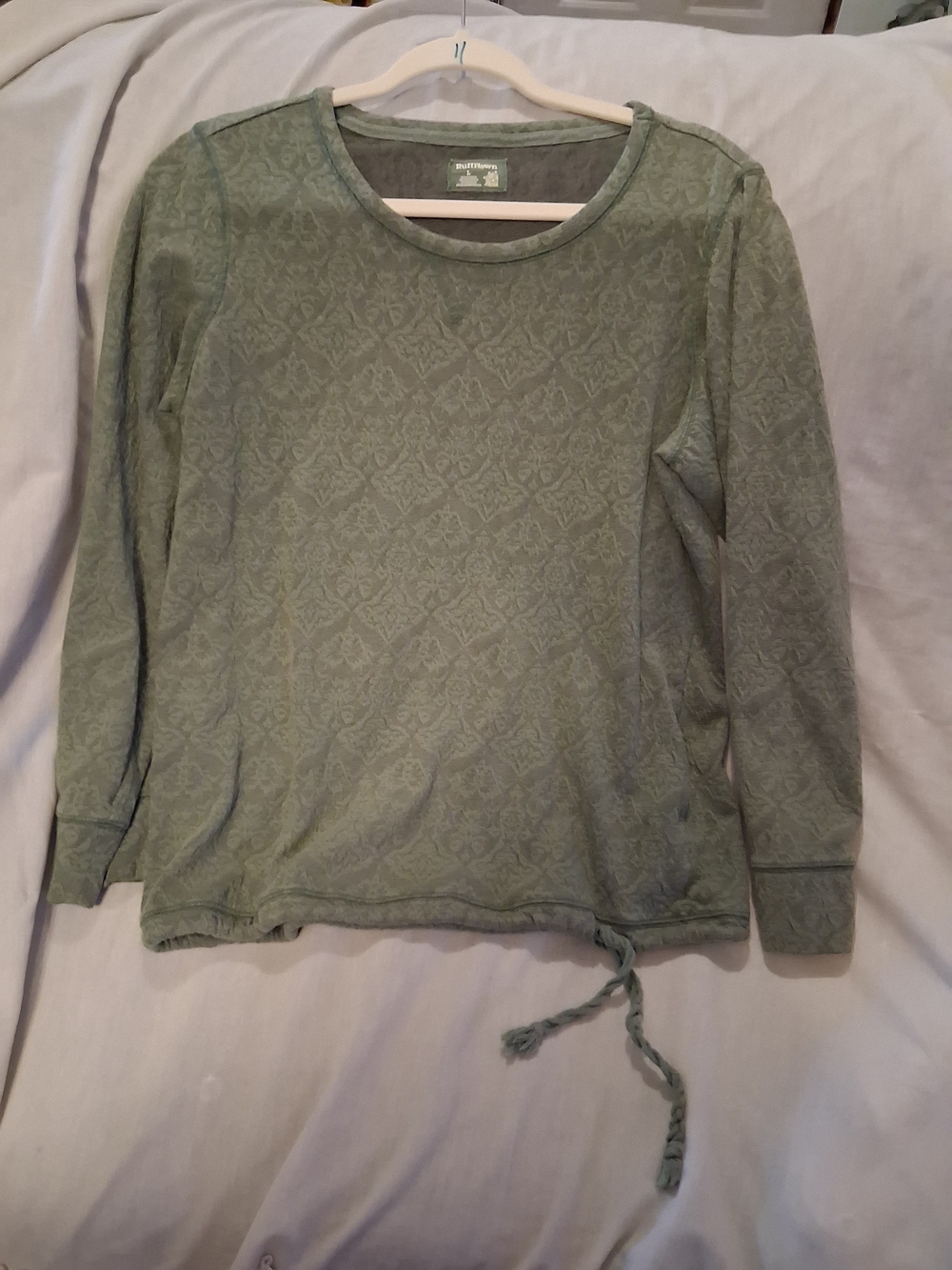 Ruff Hewn Green Long-Sleeve Women's Pullover Sweater with Drawstring